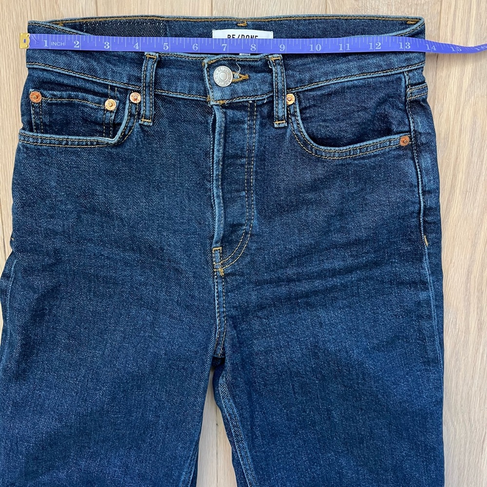 Re/Done 70s Stove Pipe Straight Leg High-Rise Jeans in Dark Indigo Denim Size 25 - Picture 9 of 13